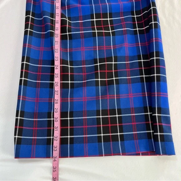 Zara Skirt Midi Women Medium Tartan Plaid Check Side Slit Ruched Blue Pencil Q - Picture 10 of 11
